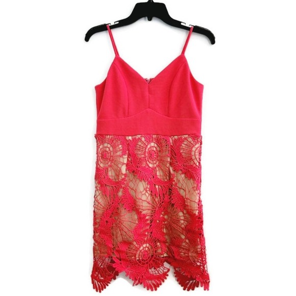 Luxxel Women's Spaghetti Strap Crochet Lined Dress Hot Pink Large - Picture 1 of 9